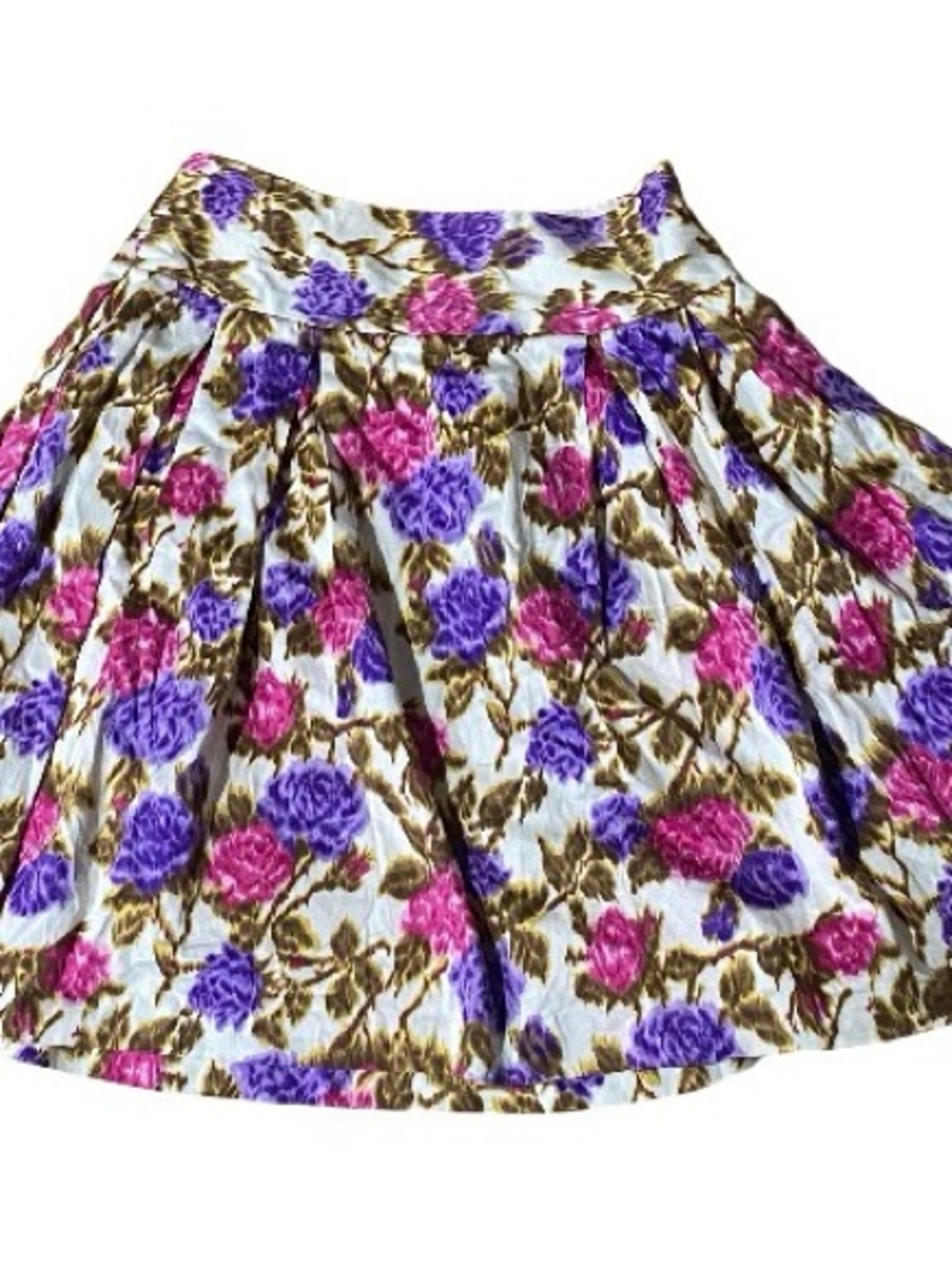 Milly 100% Cotton Floral Circle Skirt in Pink & Purple on White background